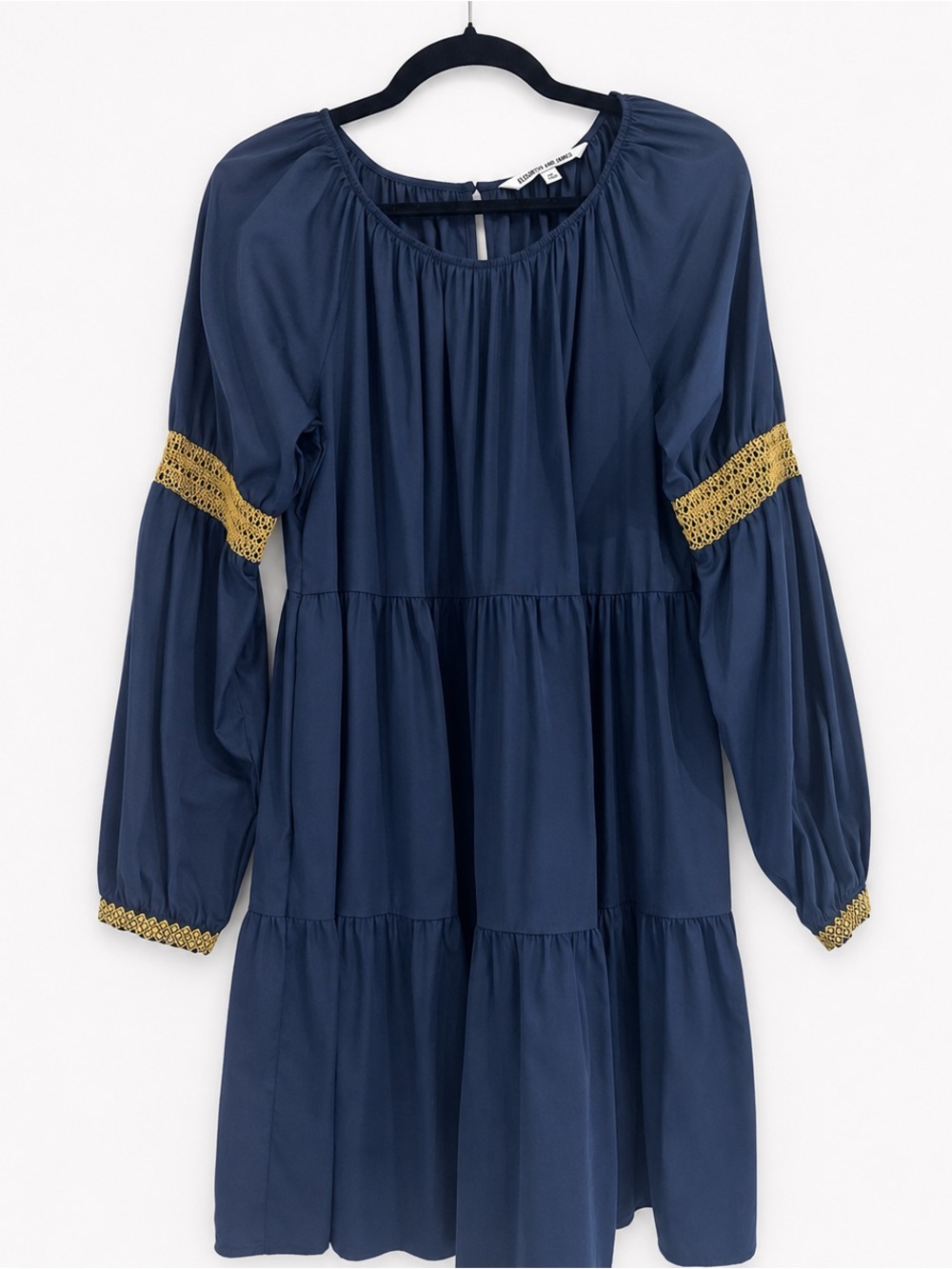 Elizabeth and James Navy Gold Tiered Peasant Dress Large